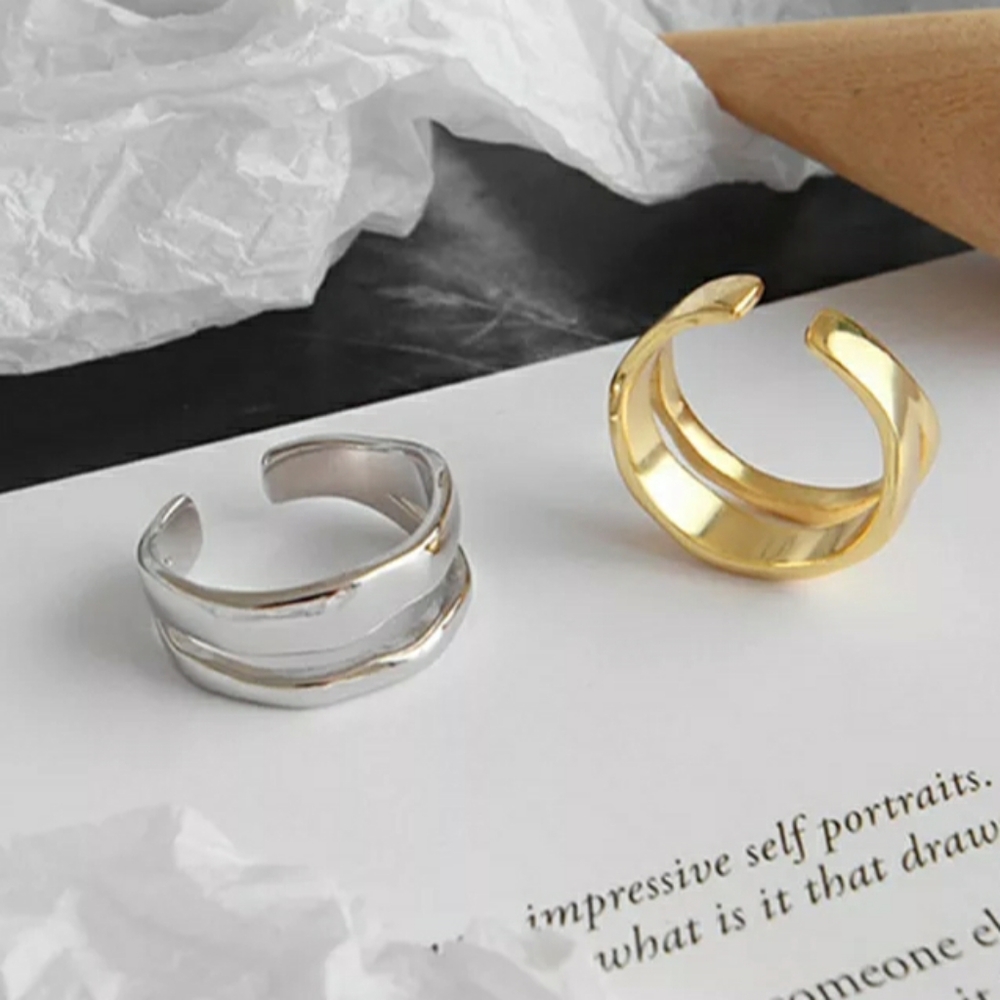 NEW SILVER / GOLD PLATED DOUBLE WAVE RING - Picture 4 of 6